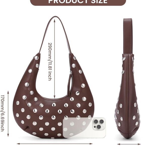 Y2k Bag Small Shoulder Bags for Women Trendy Crescent Studded Handbag Hobo Under - Picture 6 of 6